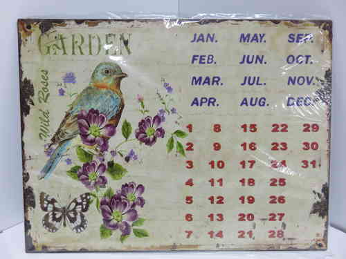Metall - Wandkalender * *  Design Bird & Flowers * Landhausstil