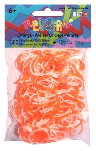 Rainbow Loom Original *  Orange/Weiß * Silikonbänder *