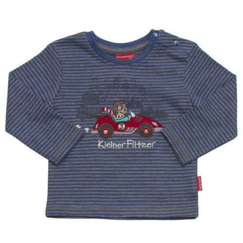 Salt & Pepper - Jungen - Baby Langarmshirt Keep Moving Stripes in Blue Melange